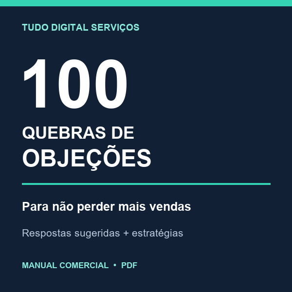 Capa do Manual Comercial — 100 Quebras de Objeções, Tudo Digital Serviços
